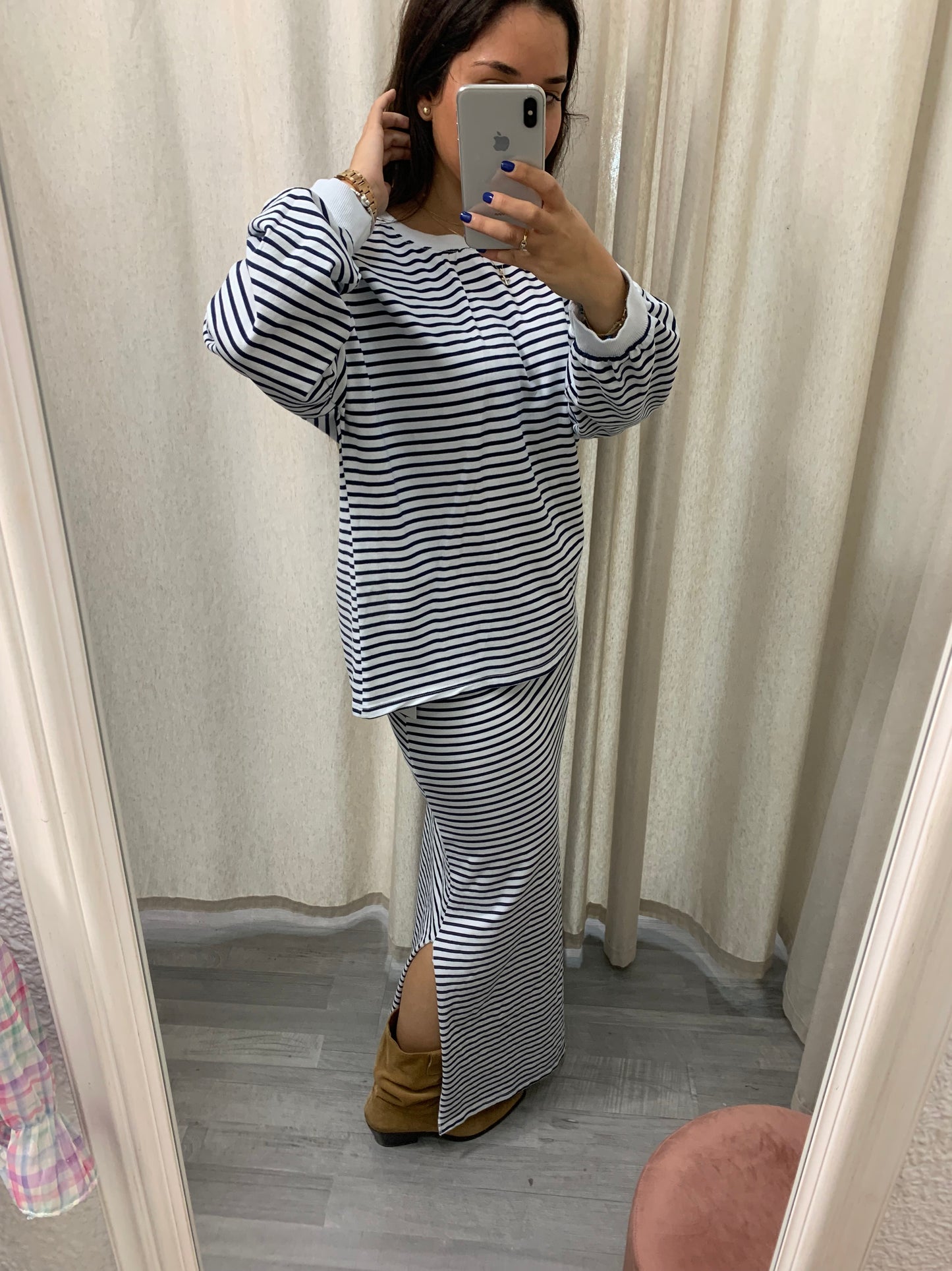 FALDA RAYAS CONJUNTO NAVY