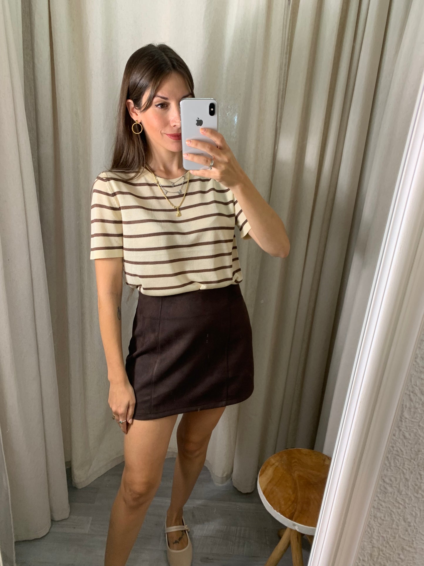 CAMISETA PUNTO RAYAS BEIGE