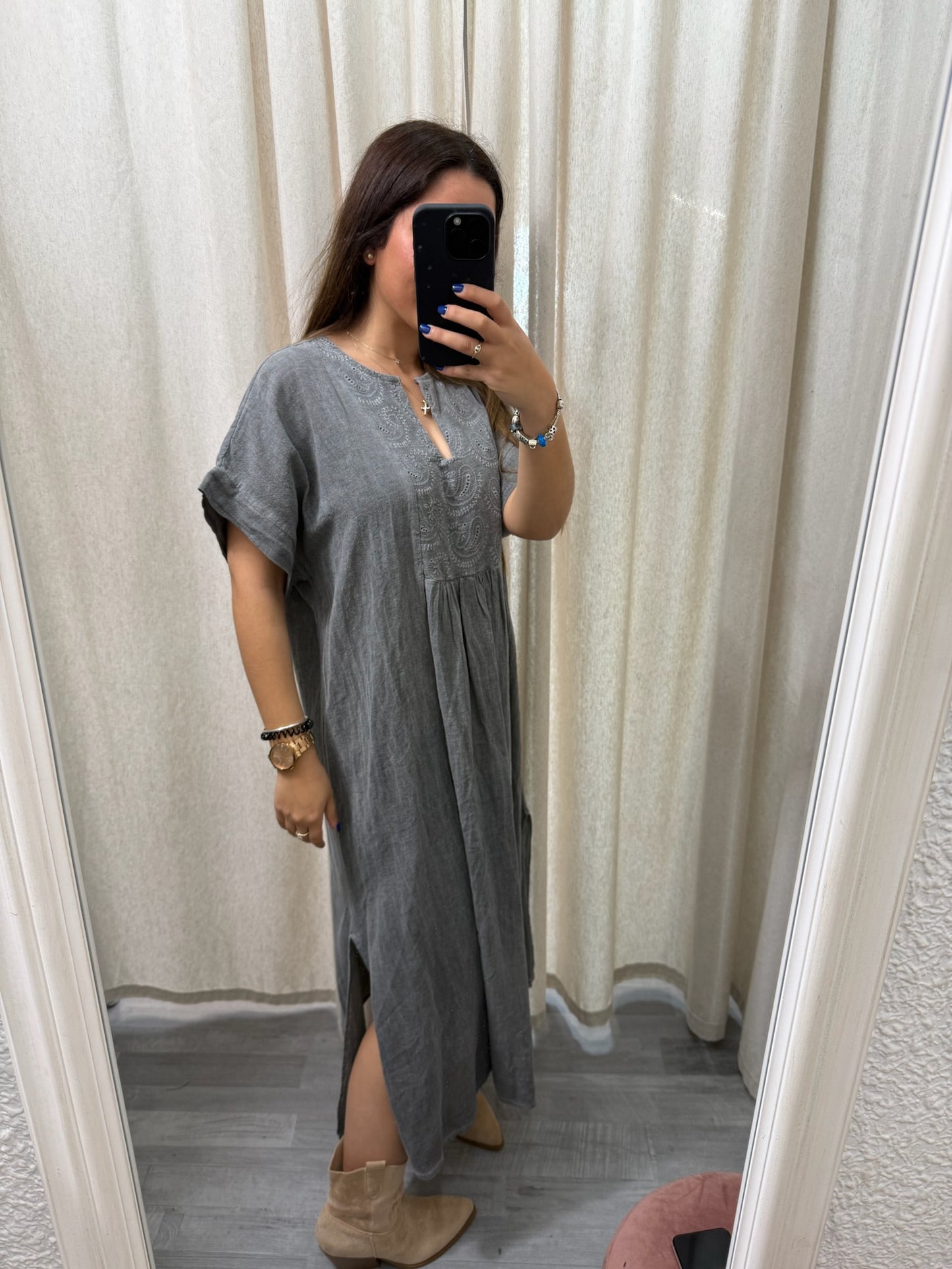 VESTIDO LINO DETALLE CUELLO
