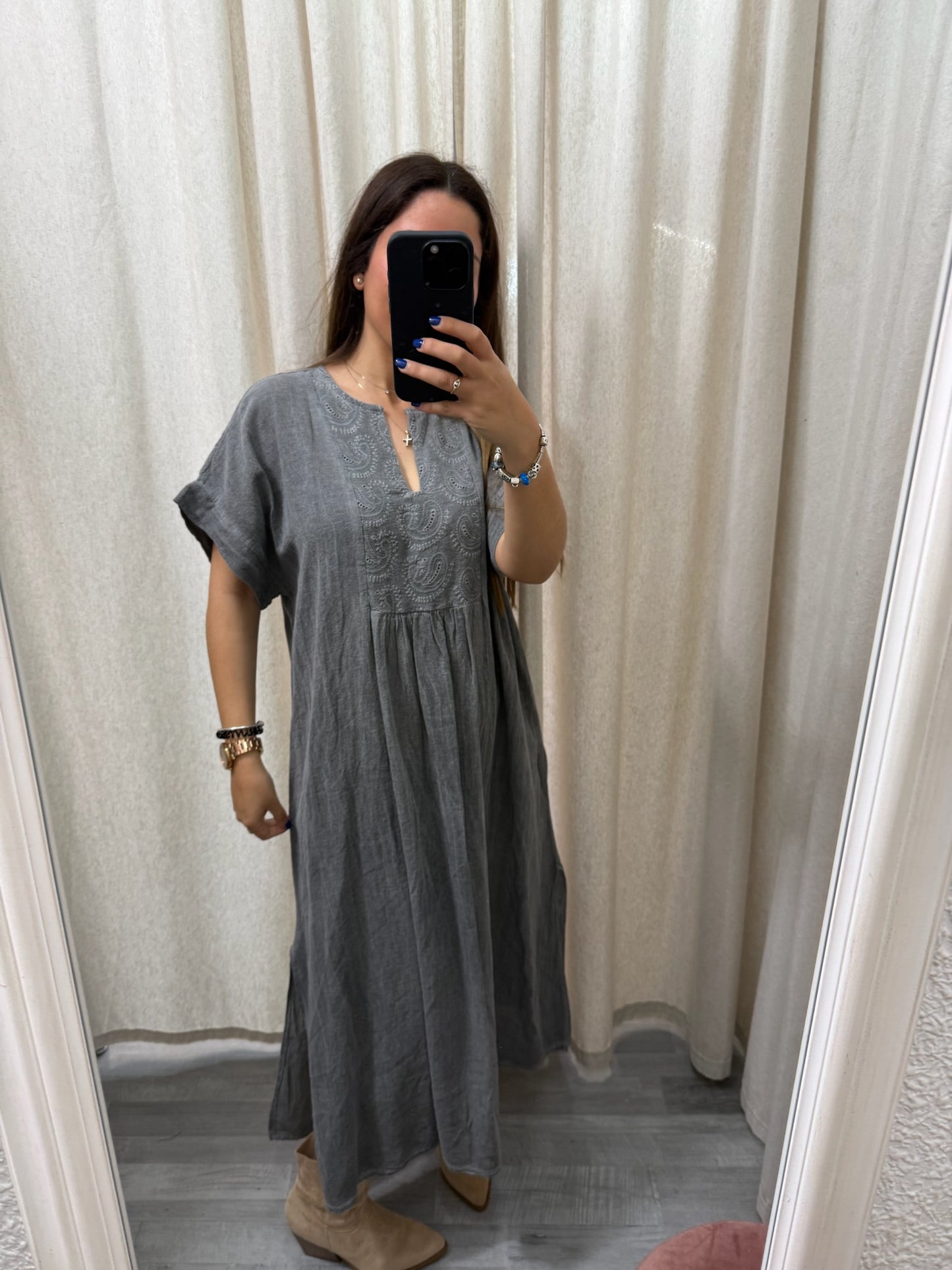 VESTIDO LINO DETALLE CUELLO