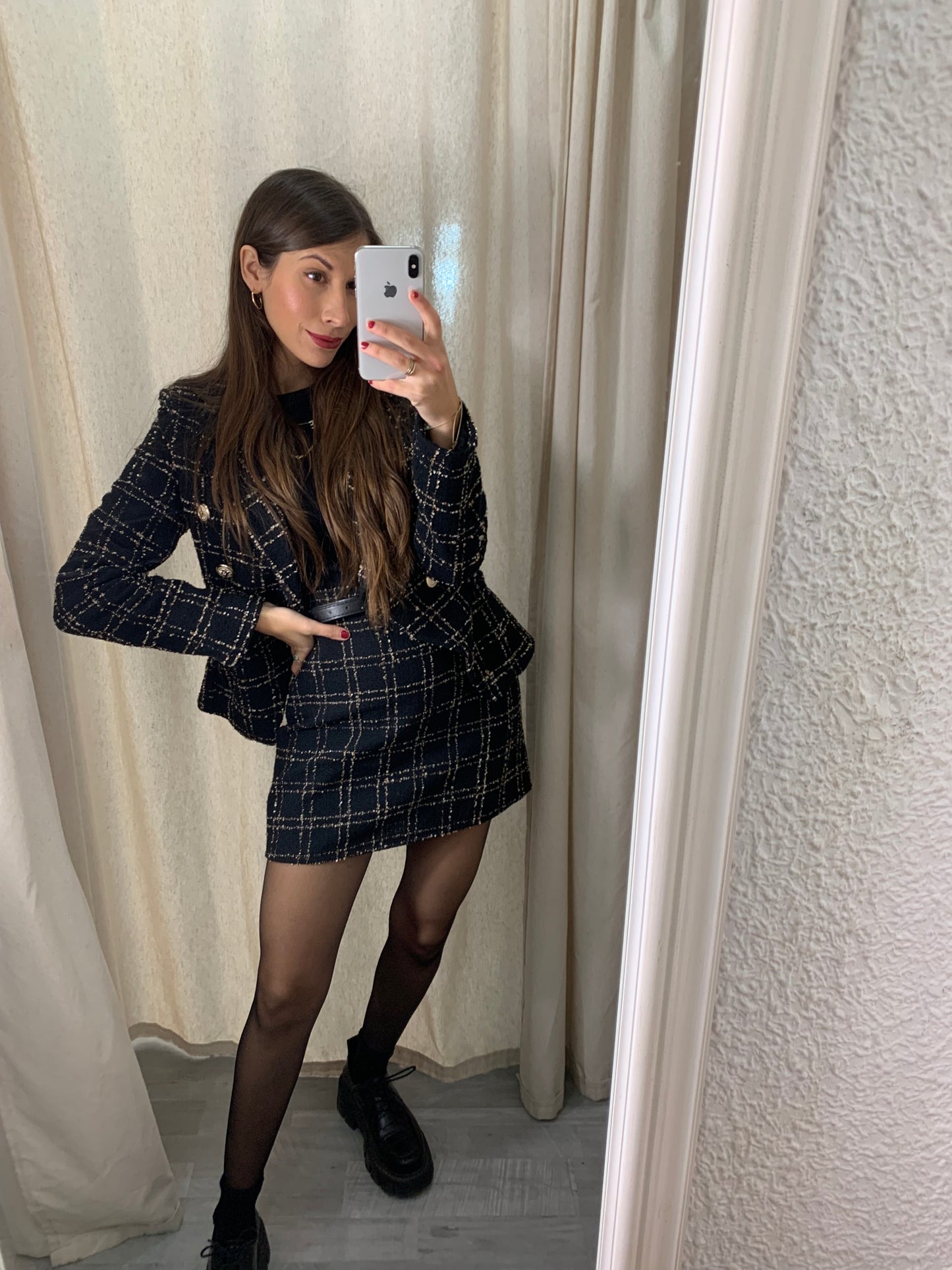 FALDA CUADROS PESPUNTES