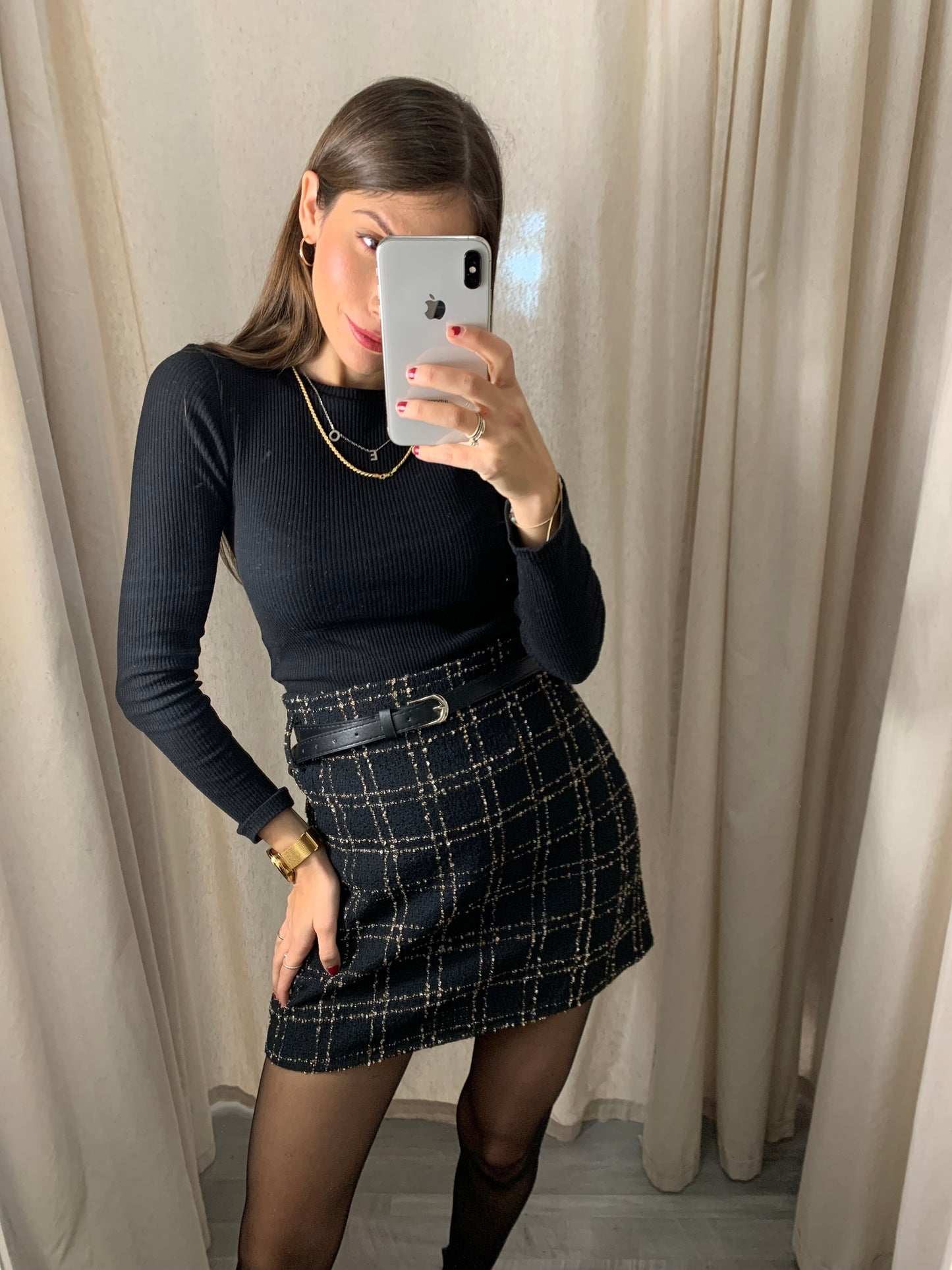FALDA CUADROS PESPUNTES