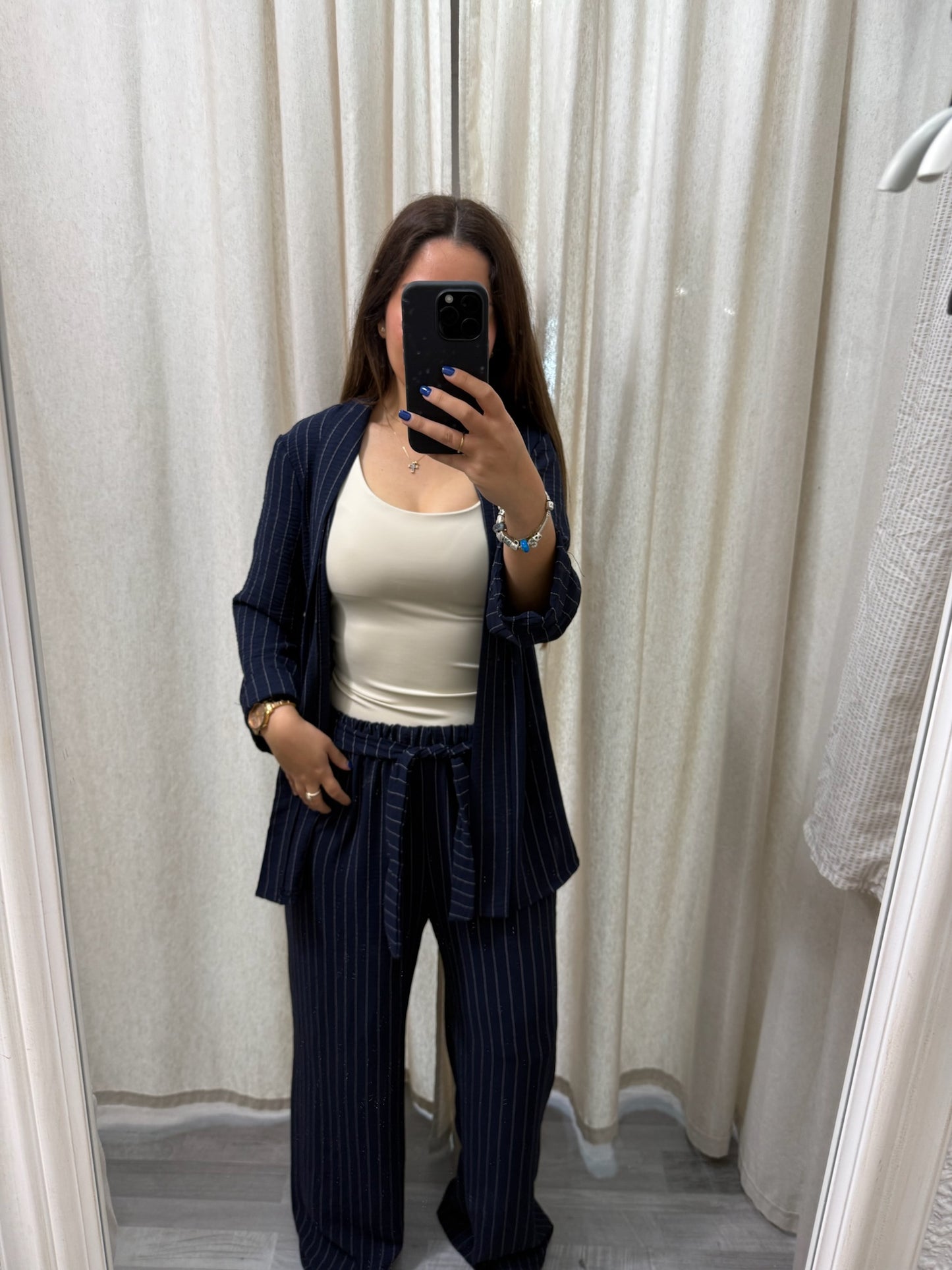 PANTALÓN RAYAS CONJUNTO FINO MARINO
