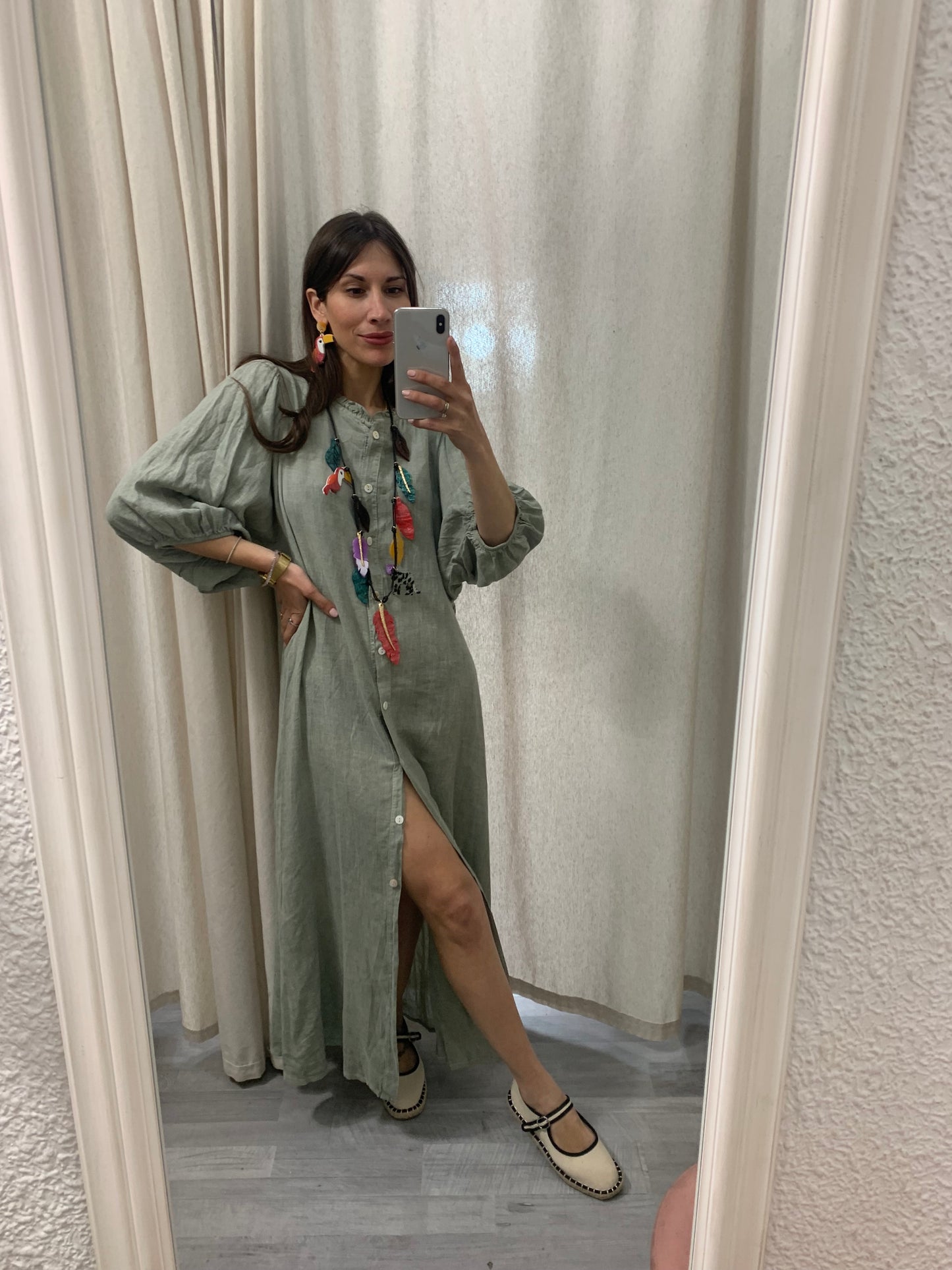 VESTIDO LARGO ABOTONADO KAKI