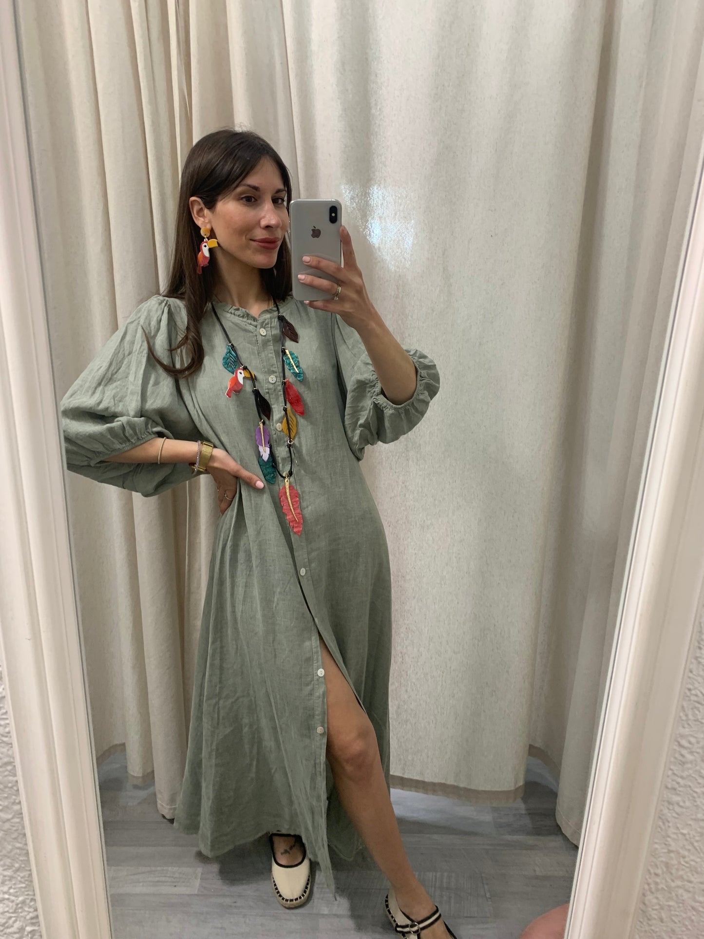 VESTIDO LARGO ABOTONADO KAKI