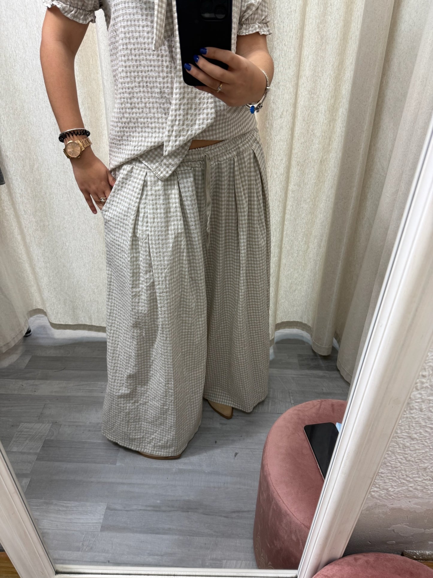 PANTALÓN VICHY BEIGE