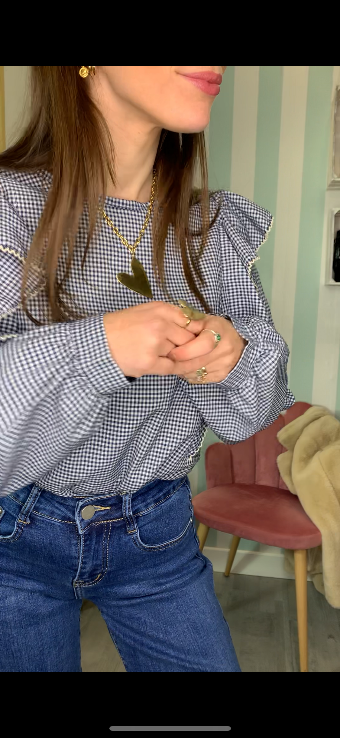 BLUSA CUADROS Y VOLANTE