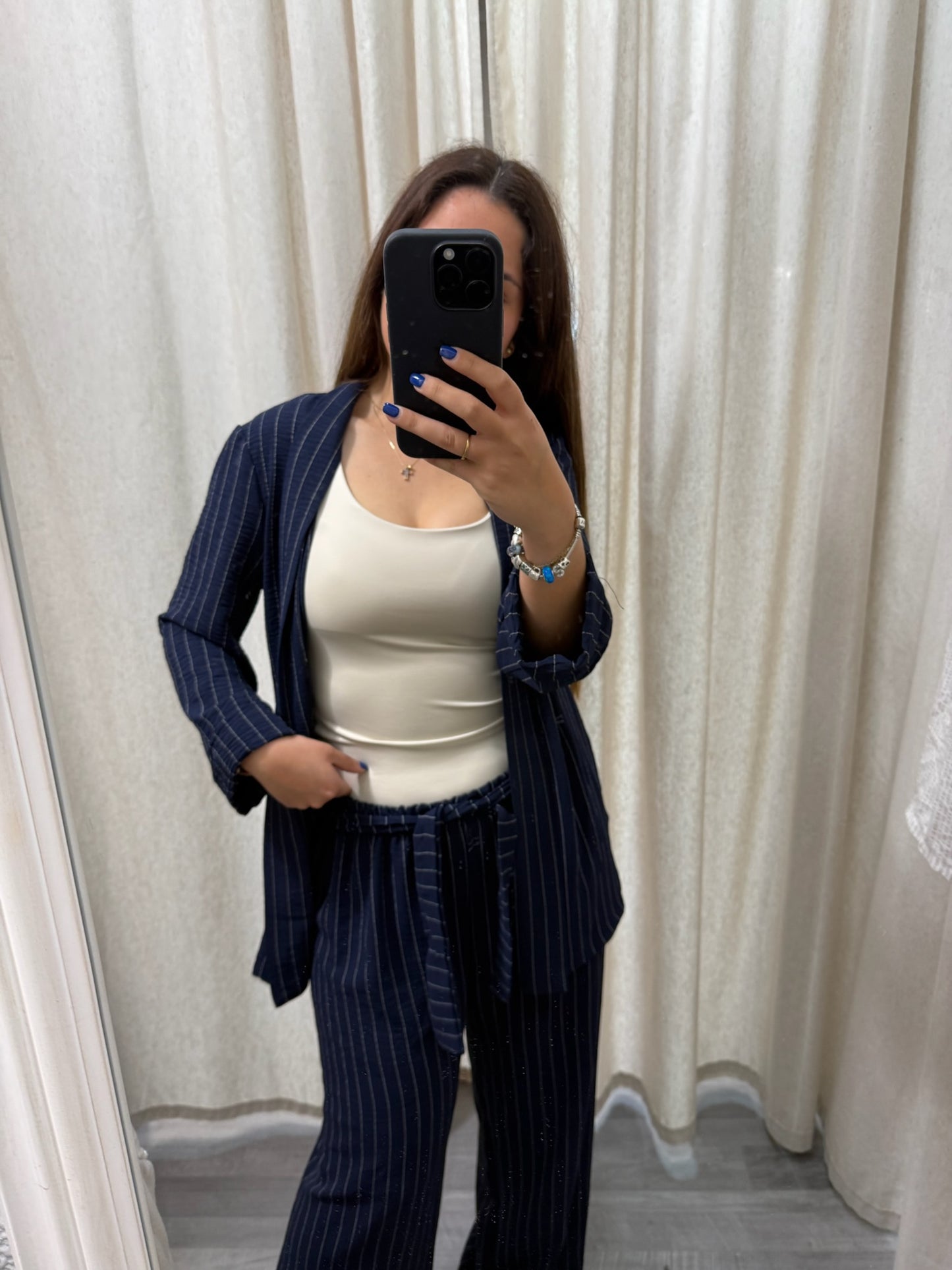PANTALÓN RAYAS CONJUNTO FINO MARINO
