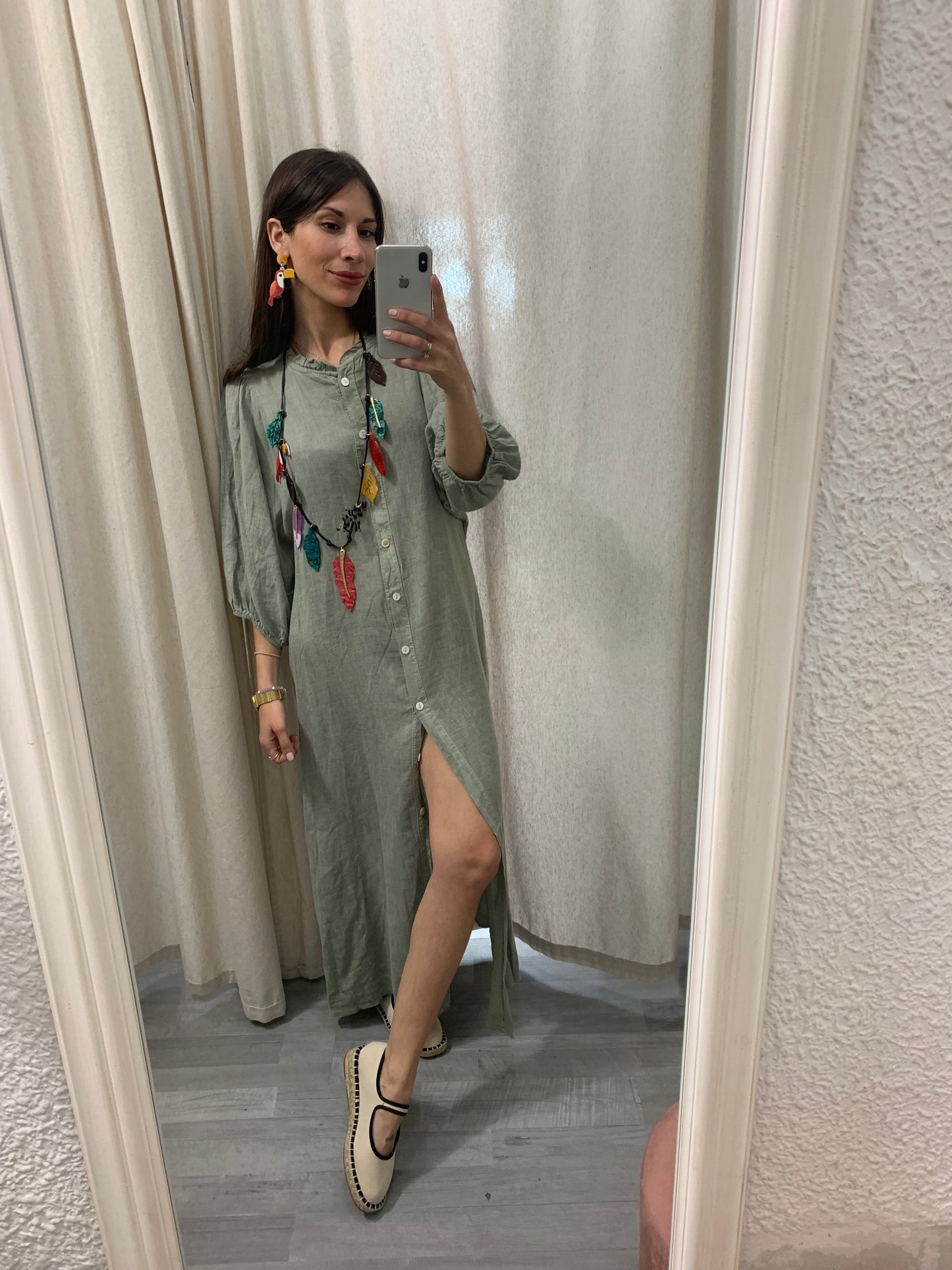 VESTIDO LARGO ABOTONADO KAKI