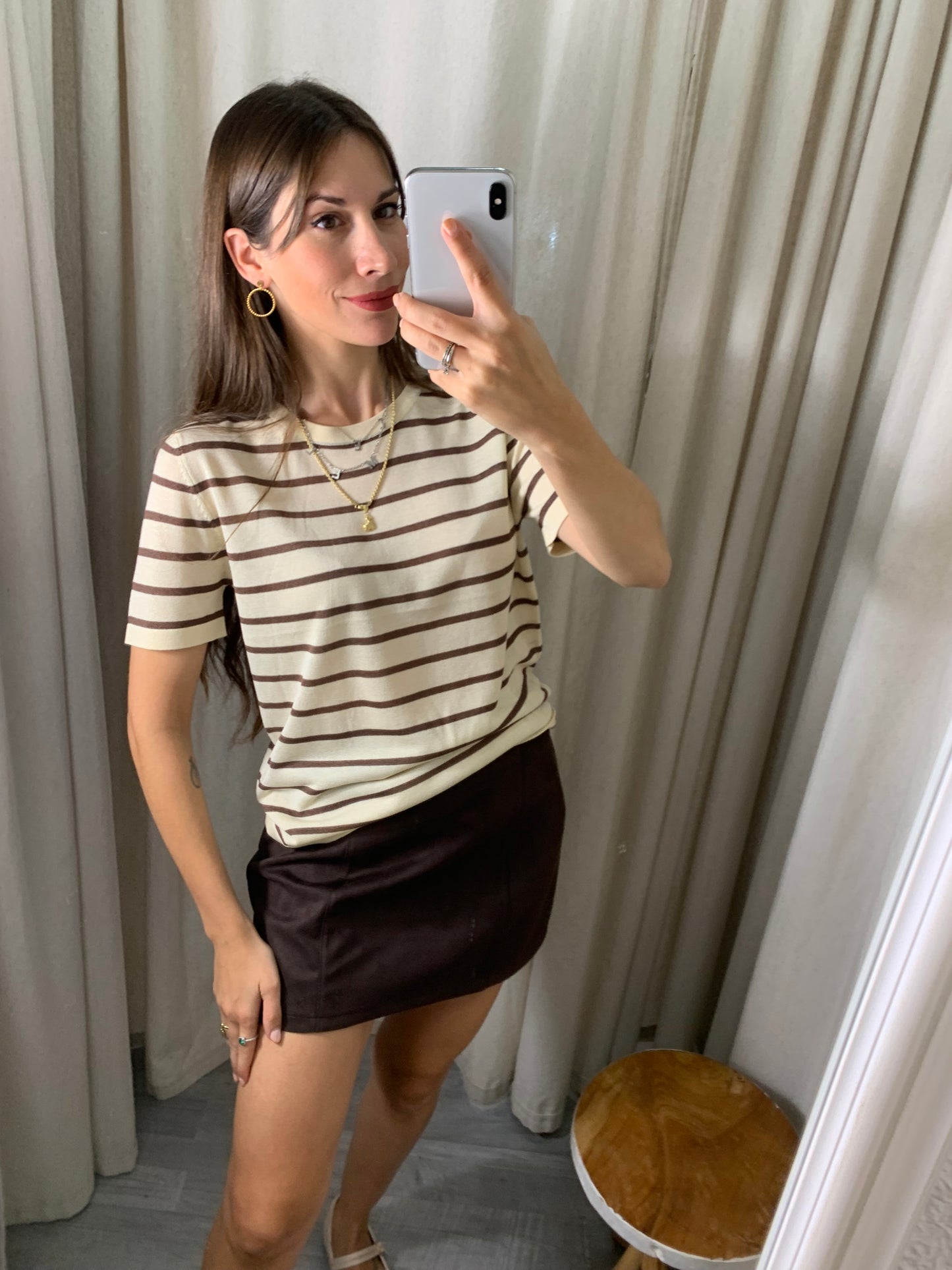 CAMISETA PUNTO RAYAS BEIGE