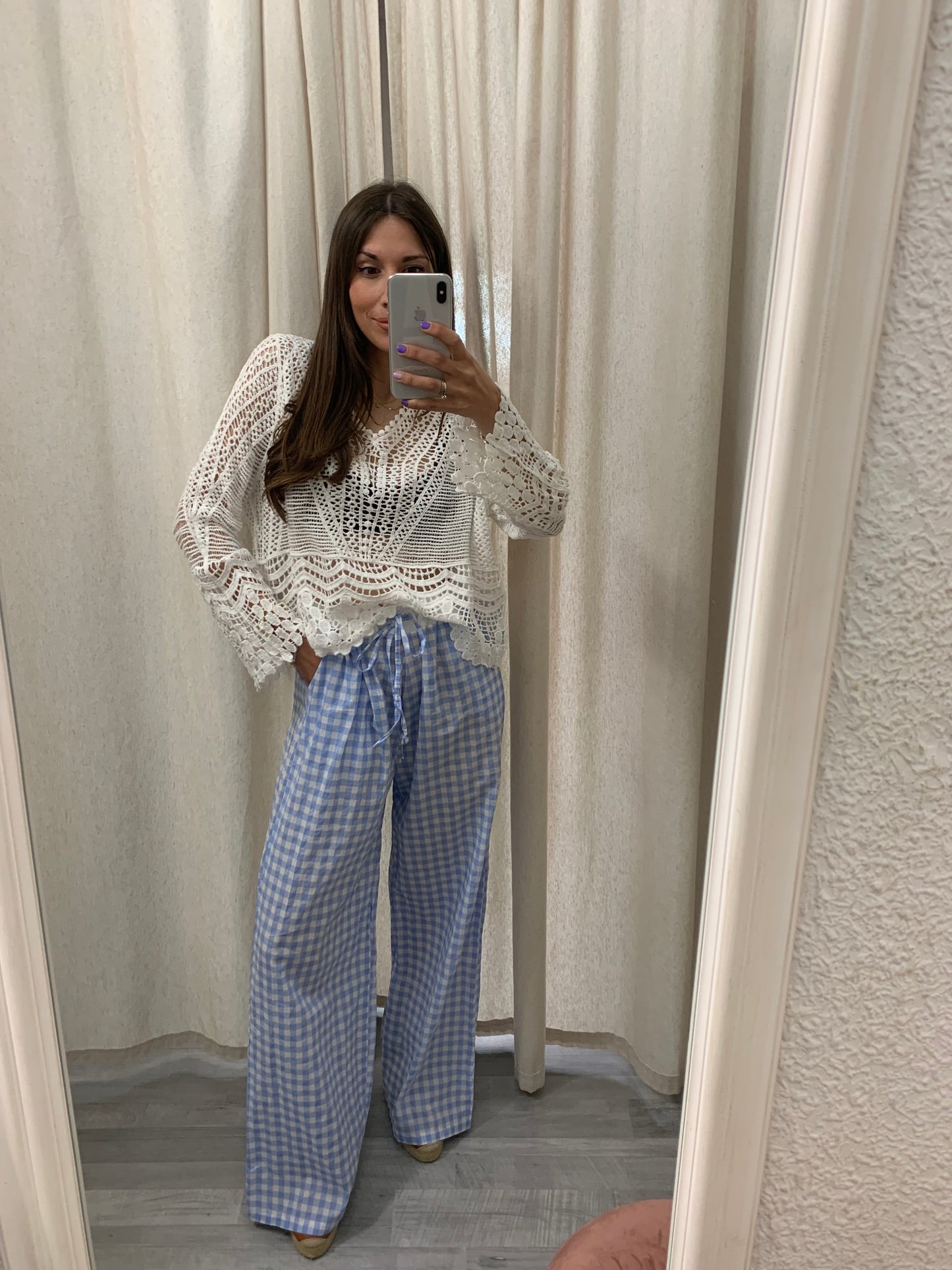 PANTALÓN VICHY CELESTE