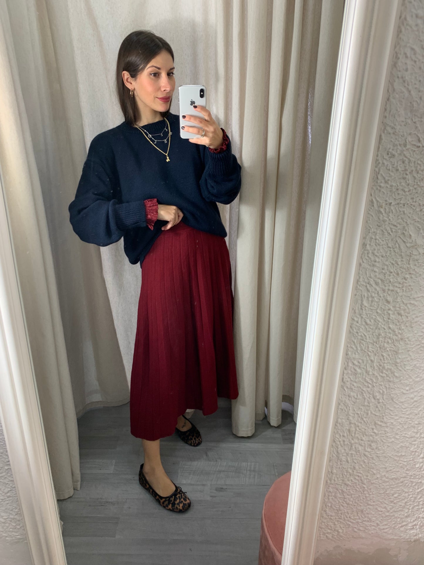 FALDA LARGA PUNTO BURDEOS