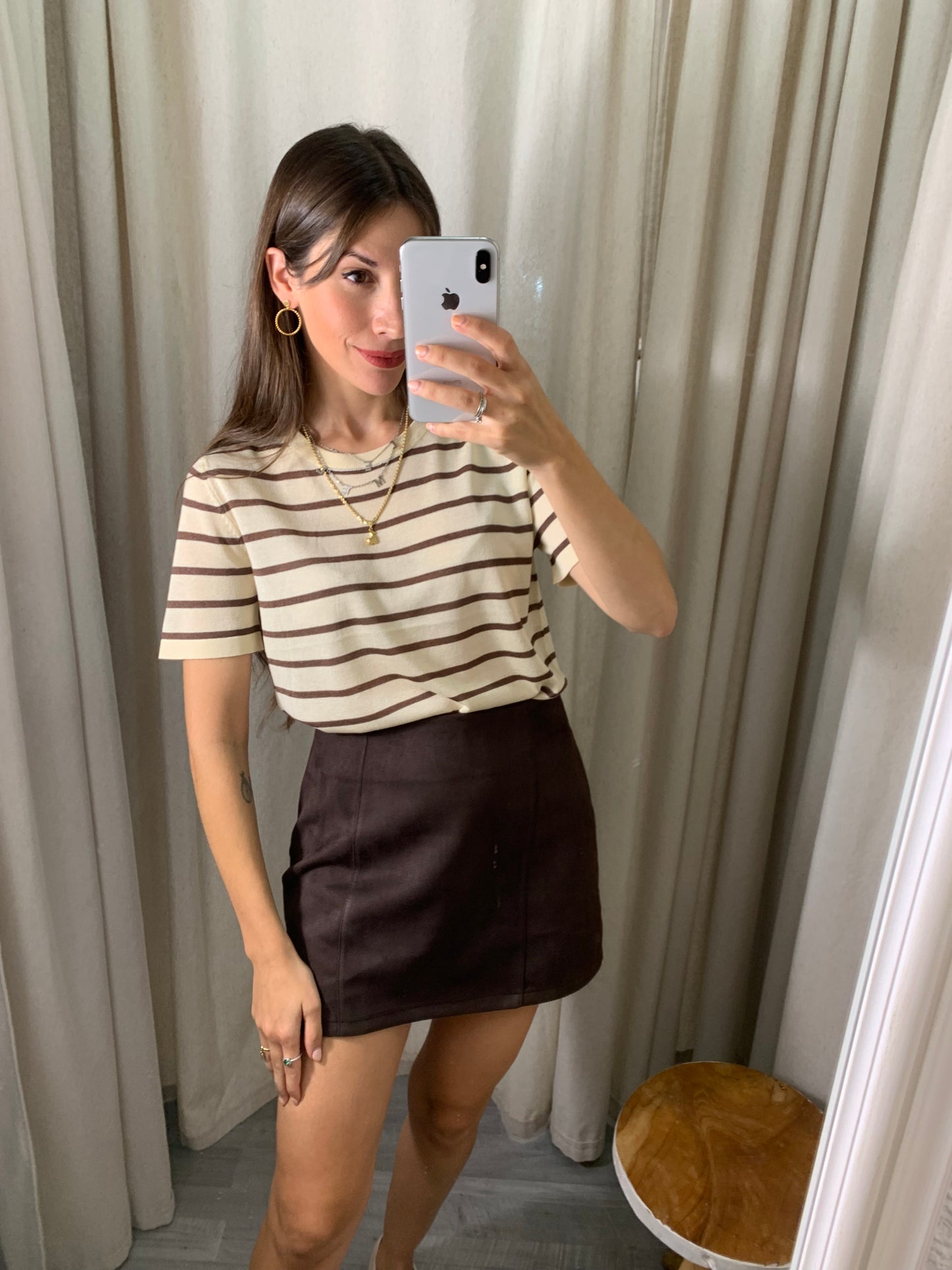 CAMISETA PUNTO RAYAS BEIGE