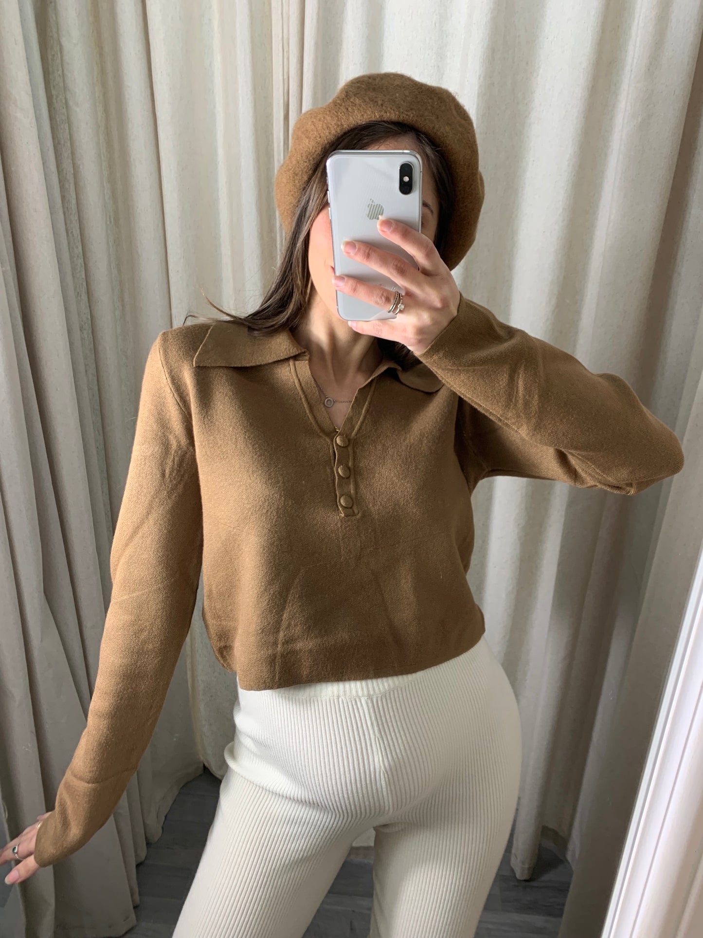 JERSEY CROP POLO CAMEL