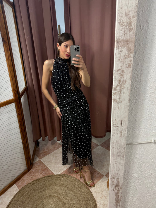 VESTIDO LUNARES FRUNCIDO NEGRO