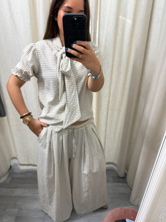 BLUSA LAZO VICHY BEIGE