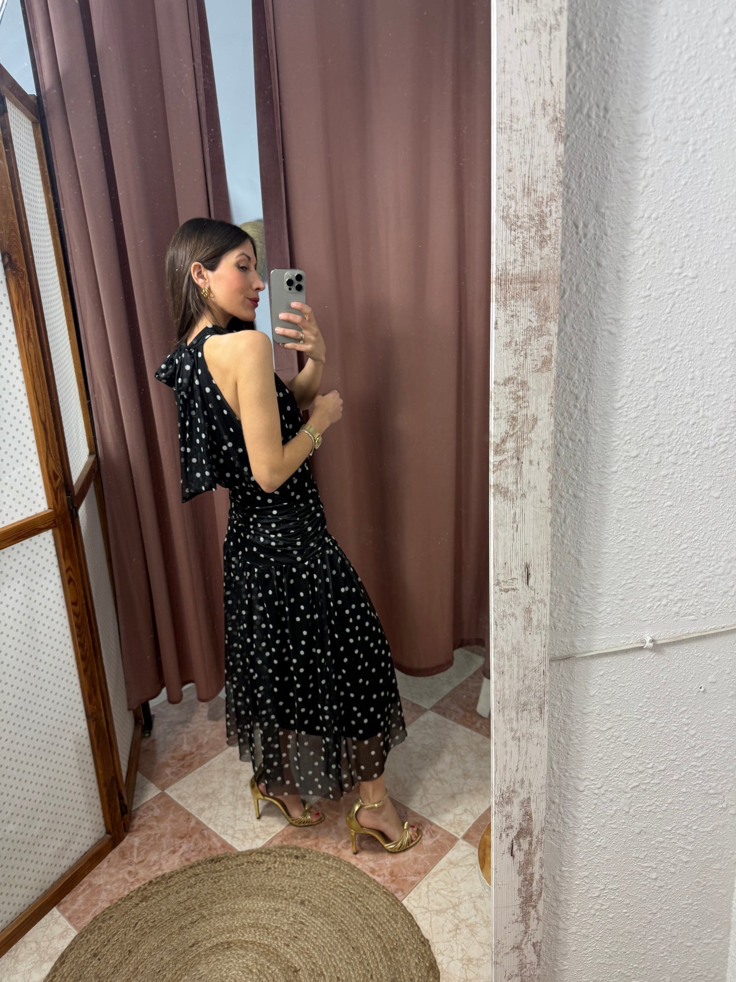 VESTIDO LUNARES FRUNCIDO NEGRO